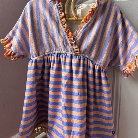 Matilda Jane Girls Purple and Peach Striped Hooded Swim Coverup - Picture 3 of 5